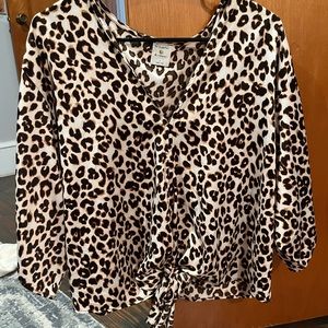 cheetah print tie blouse (size large)